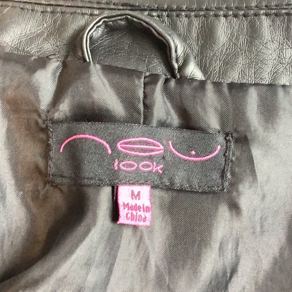 Neu Look Black Faux Leather Cropped Knit Sleeves Motorcycle Jacket Sz M - Picture 11 of 12